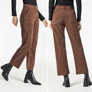 Mavi Corduroy Shelia Straight Leg Raw Hem High Rise Pants Brown 25